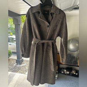 Women's Maje Houndstooth Check Belted Wool Blend Coat, Size 38 (US M) - Brown
